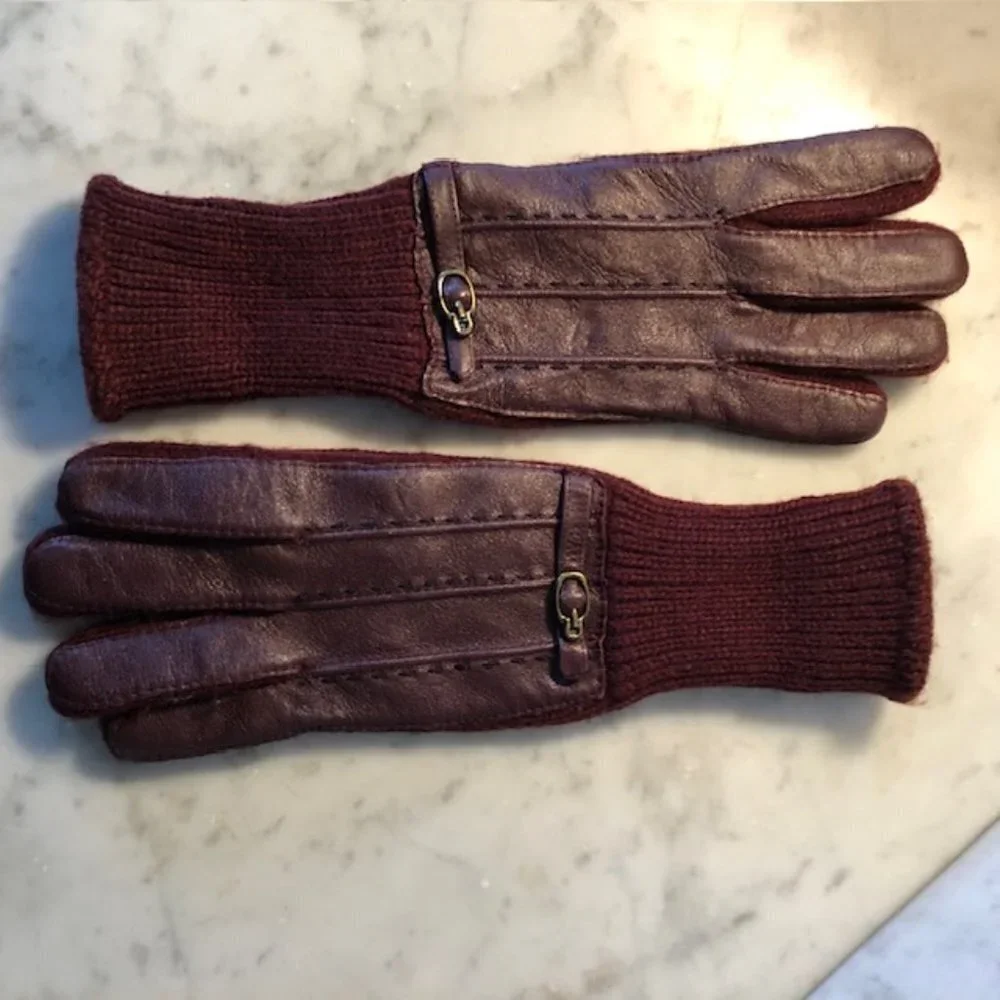 AIGNER Stretch Faux Leather Knit Gloves
